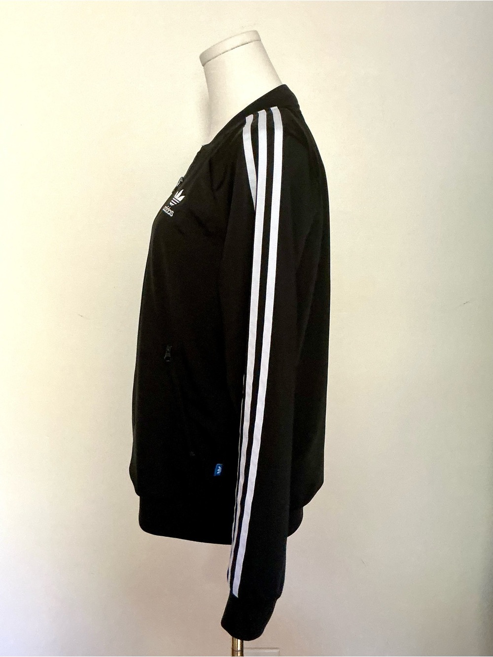 Adidas Classic Black Track Jacket White Three Stripes Embroidered Chest Sz L - Picture 4 of 8